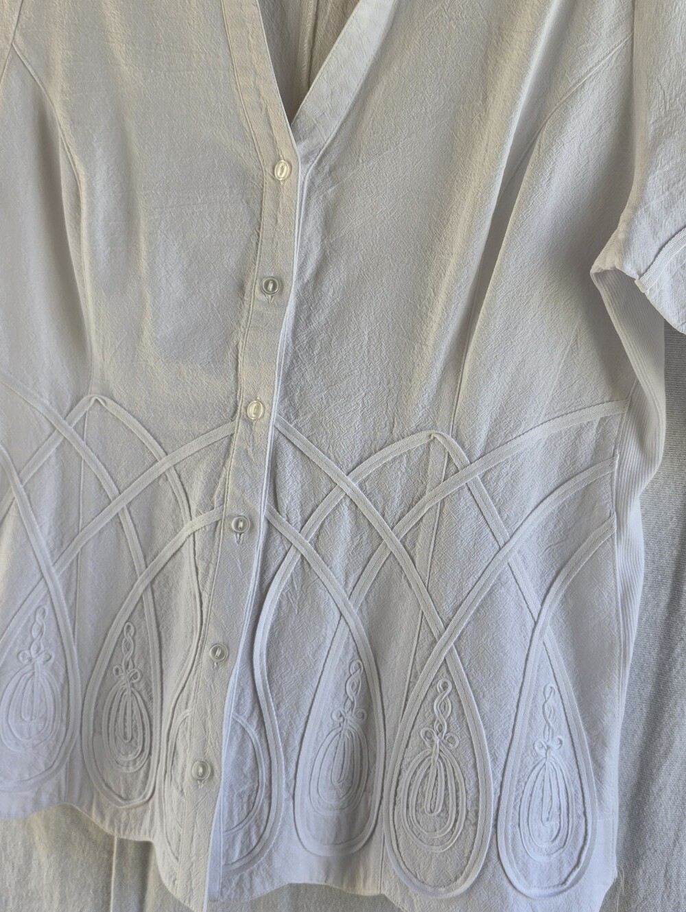 Peck & Peck White Embroidered Button-Down Blouse Cotton Tailored Fit Womens Sz L - Picture 4 of 11